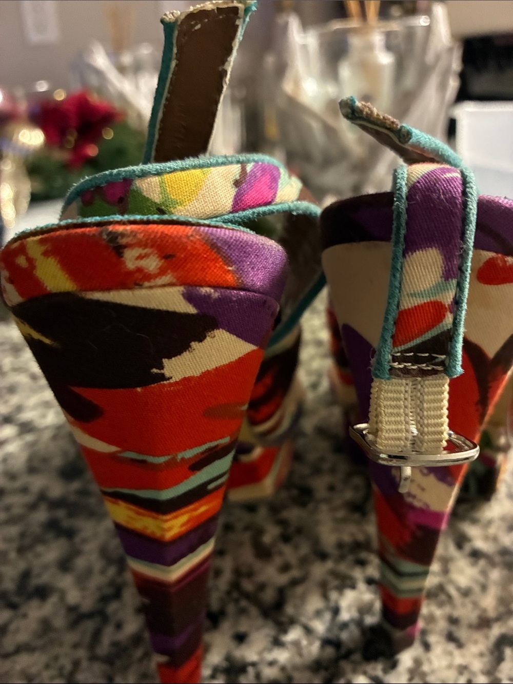 Colorful Abstract Print High Heel Sandals - Multicolor
